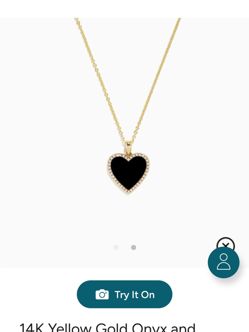 14K Yellow Gold Black Onyx Heart Pendant Necklace